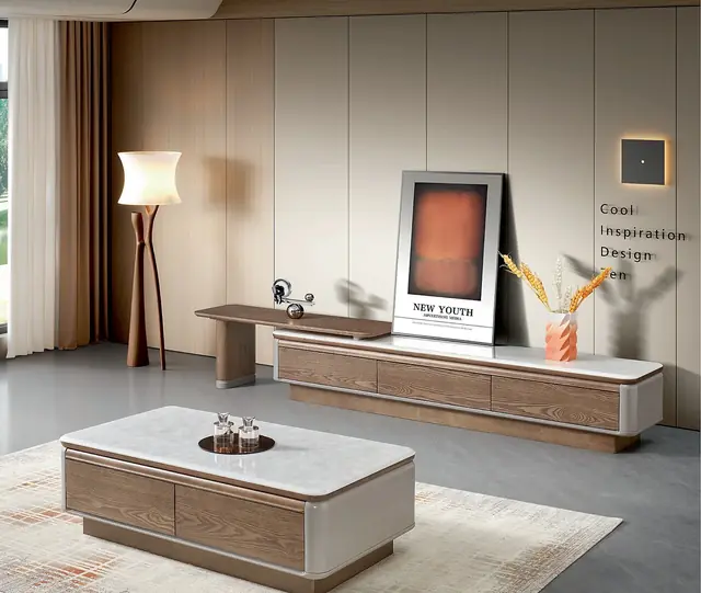 KTCJ-001 Model 262 Super Crystal Stone TV Cabinet & Coffee Table Set