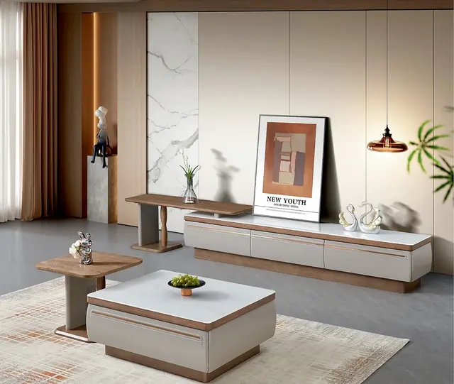 KTCJ-003 Model 265 Jade Crystal Glass TV Cabinet & Coffee Table Set
