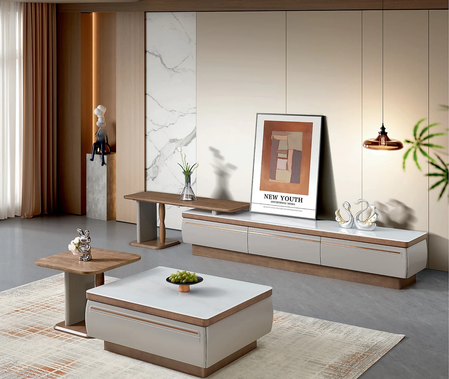 KTCJ-003 Model 265 Jade Crystal Glass TV Cabinet & Coffee Table Set