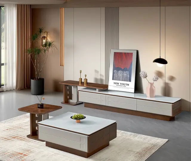 KTCJ-006 Model 264 Jade Crystal Glass TV Cabinet & Coffee Table Set