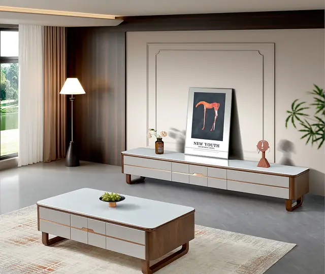 KTCJ-008 Model 263 Jade Crystal Glass TV Cabinet & Coffee Table Set