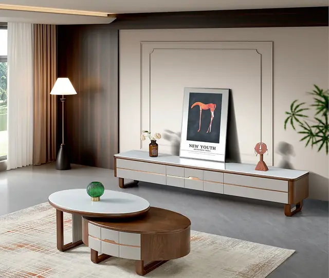 KTCJ-009 Model 263 Jade Crystal Glass TV Cabinet & Coffee Table Set