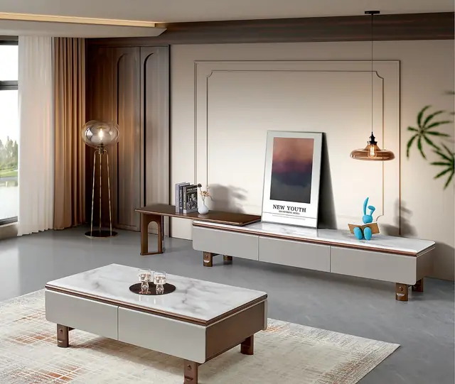 KTCJ-010 Model 261 Super Crystal Stone TV Cabinet & Coffee Table Set
