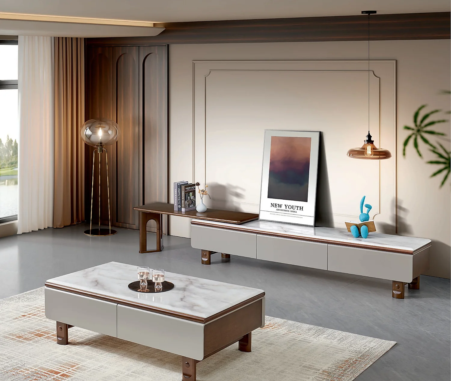 KTCJ-010 Model 261 Super Crystal Stone TV Cabinet & Coffee Table Set