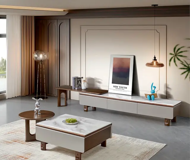 KTCJ-011 Model 261 Super Crystal Stone TV Cabinet & Coffee Table Set