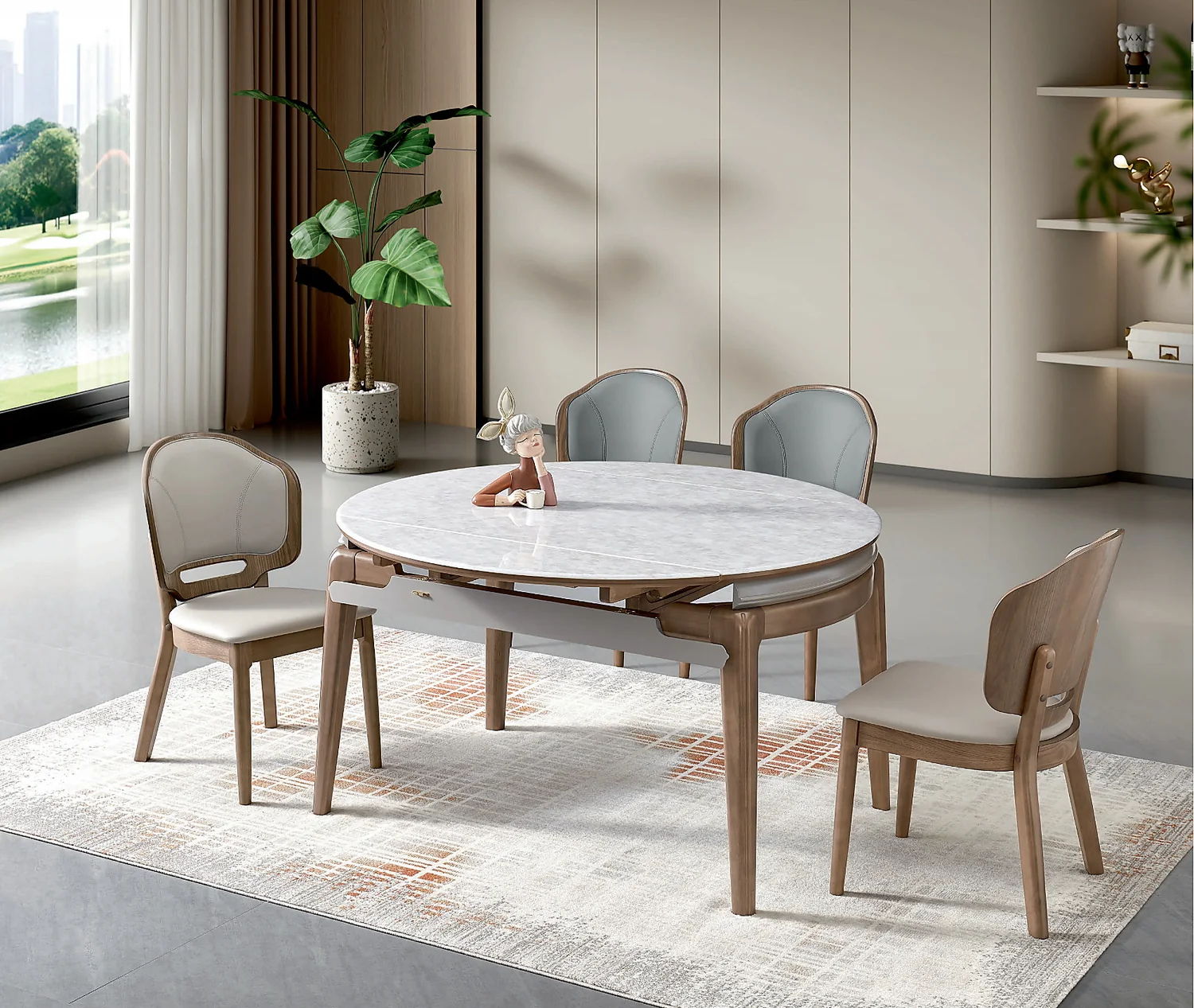 SS-004 Model 262-1 Super Crystal Stone Extendable Table & Chair Set