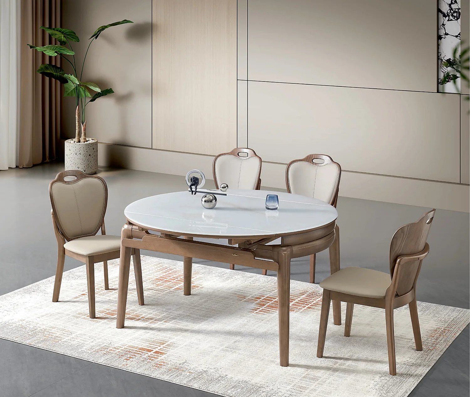 SS-006 Model 265-1 Jade Crystal Glass Extendable Table & Chair Set