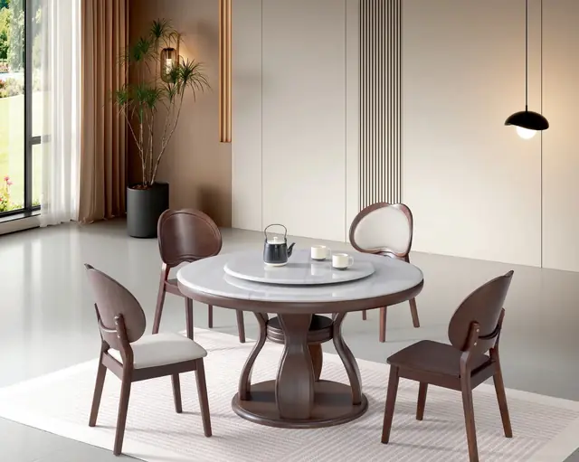SS-008 Model B115# B129# Microcrystalline Stone Extendable Table & Chair Set