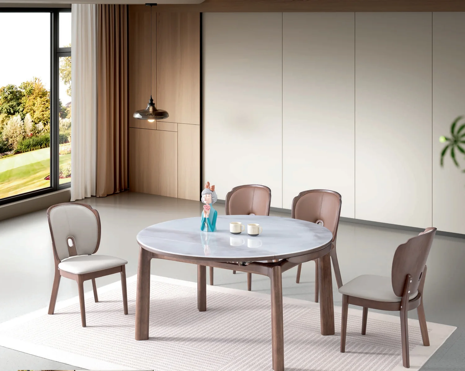 SS-009 Model B130# Glass Extendable Table & Chair Set