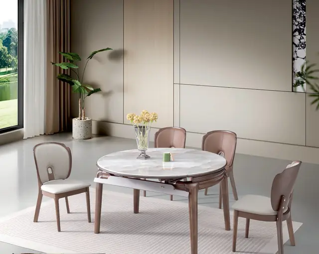 SS-010 Model B150# Super Crystal Stone Extendable Table & Chair Set