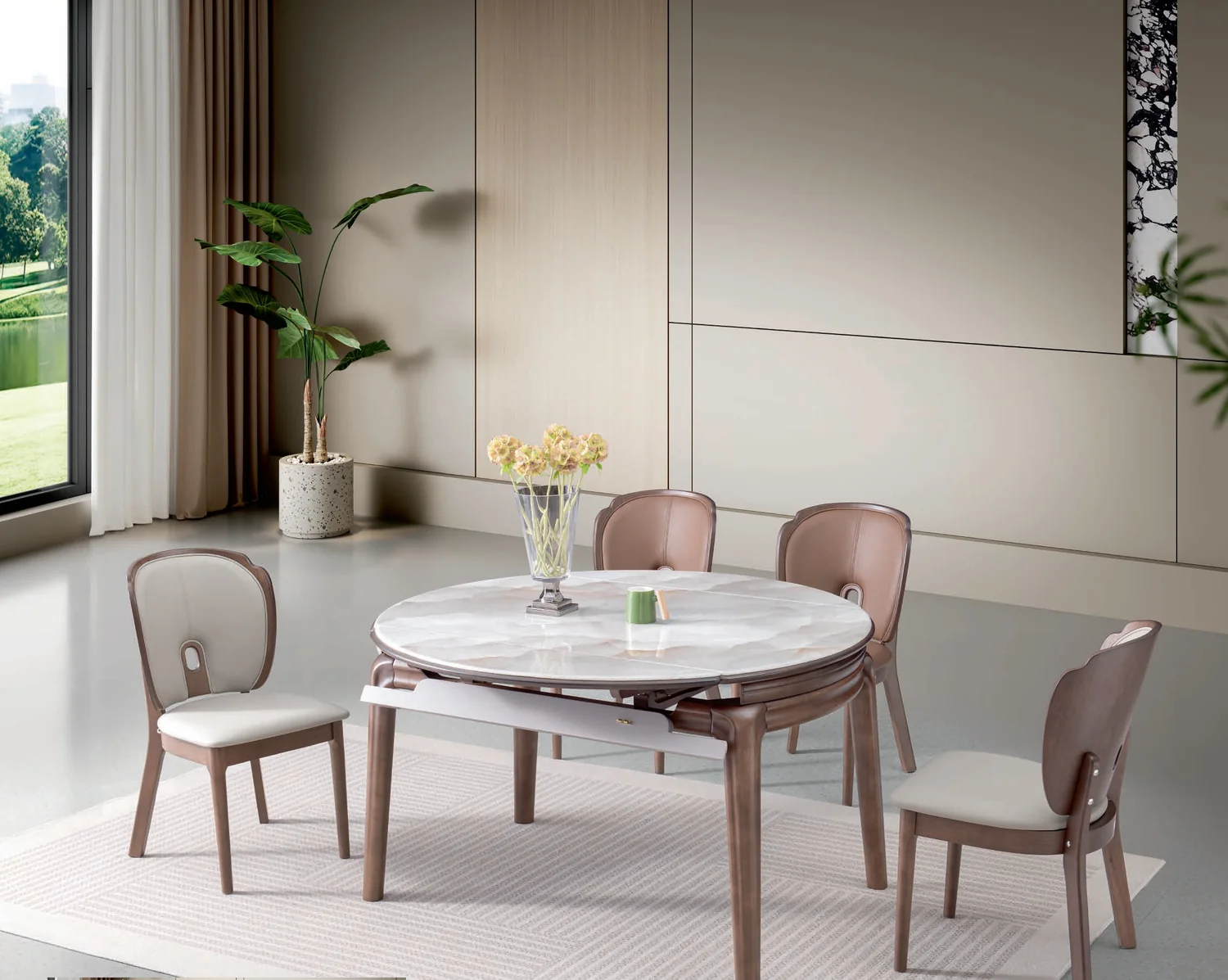 SS-010 Model B150# Super Crystal Stone Extendable Table & Chair Set
