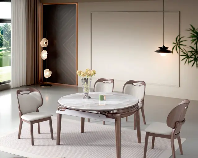 SS-011 Model B150# Super Crystal Stone Extendable Table & Chair Set