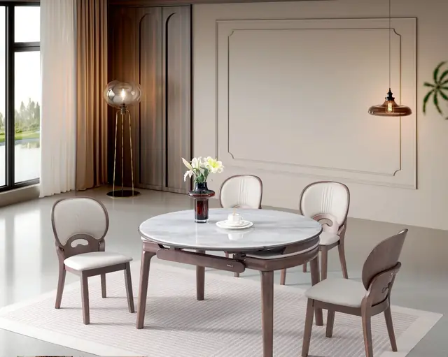 SS-012 Model B151# Crystal Glass Extendable Table & Chair Set