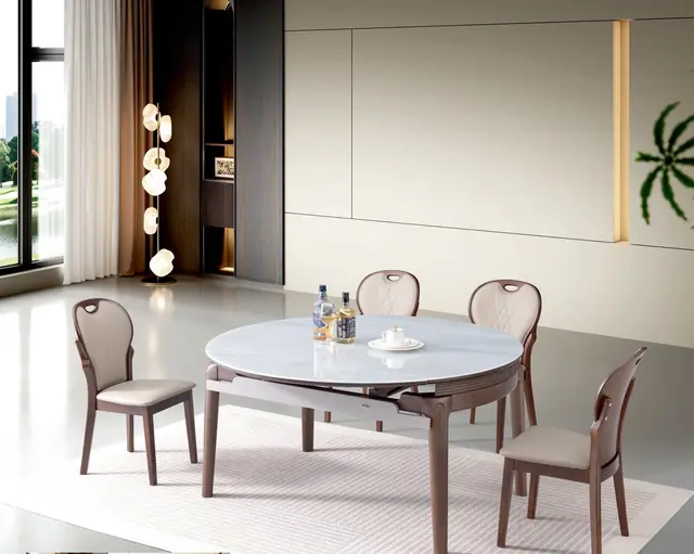 SS-013 Model B153# Glass Extendable Table & Chair Set