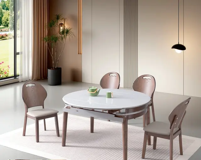 SS-014 Model B132# Super Crystal Stone Extendable Table & Chair Set
