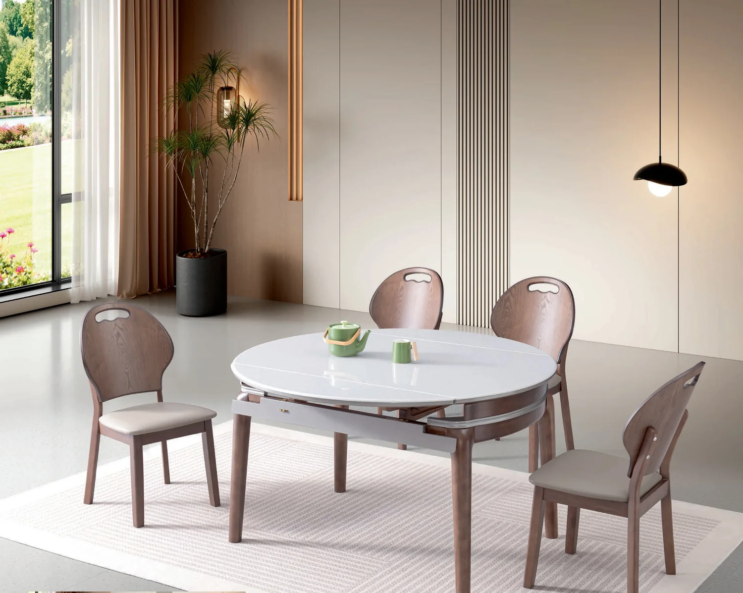 SS-014 Model B132# Super Crystal Stone Extendable Table & Chair Set