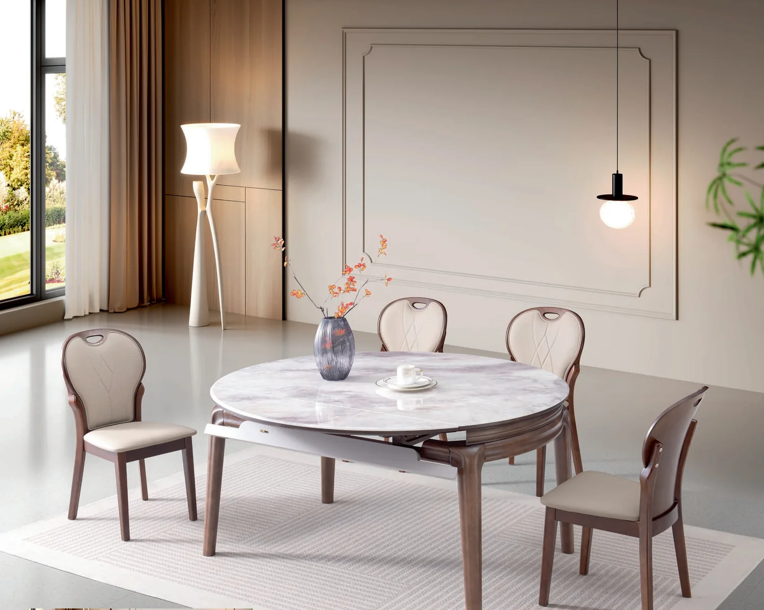 SS-015 Model B150# M7# Super Crystal Stone Extendable Table & Chair Set