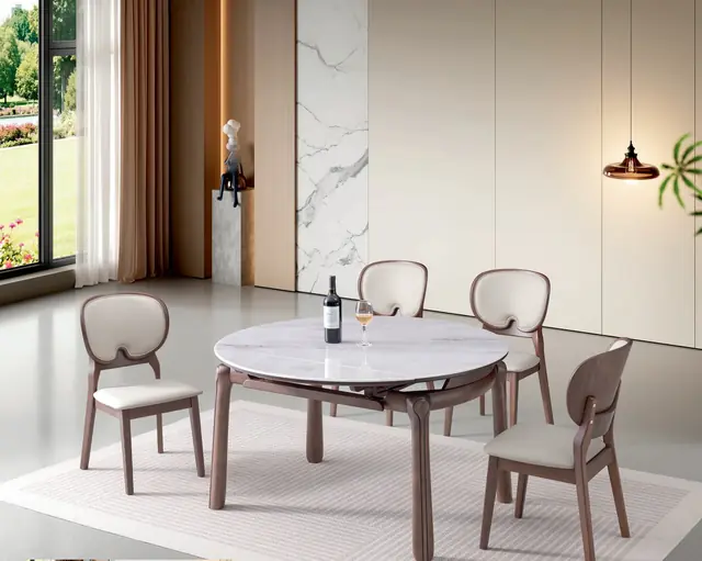 SS-016 Model B157# Super Crystal Stone Extendable Table & Chair Set