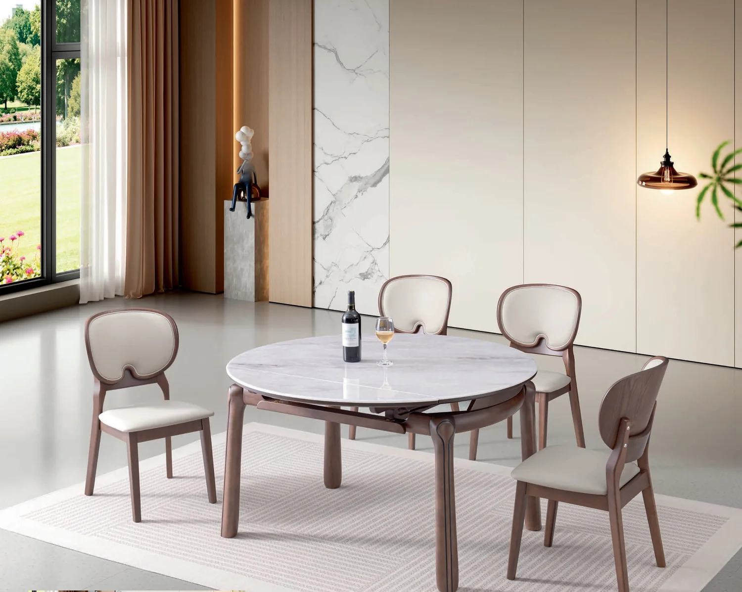 SS-016 Model B157# Super Crystal Stone Extendable Table & Chair Set