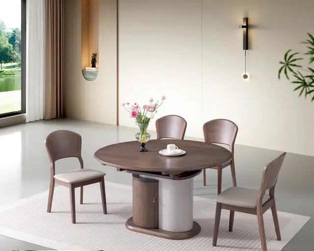SS-017 Model B152# Solid Wood Top Extendable Table & Chair Set