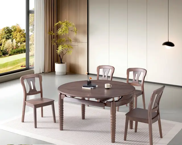 SS-018 Model B128# Solid Wood Top Extendable Table & Chair Set