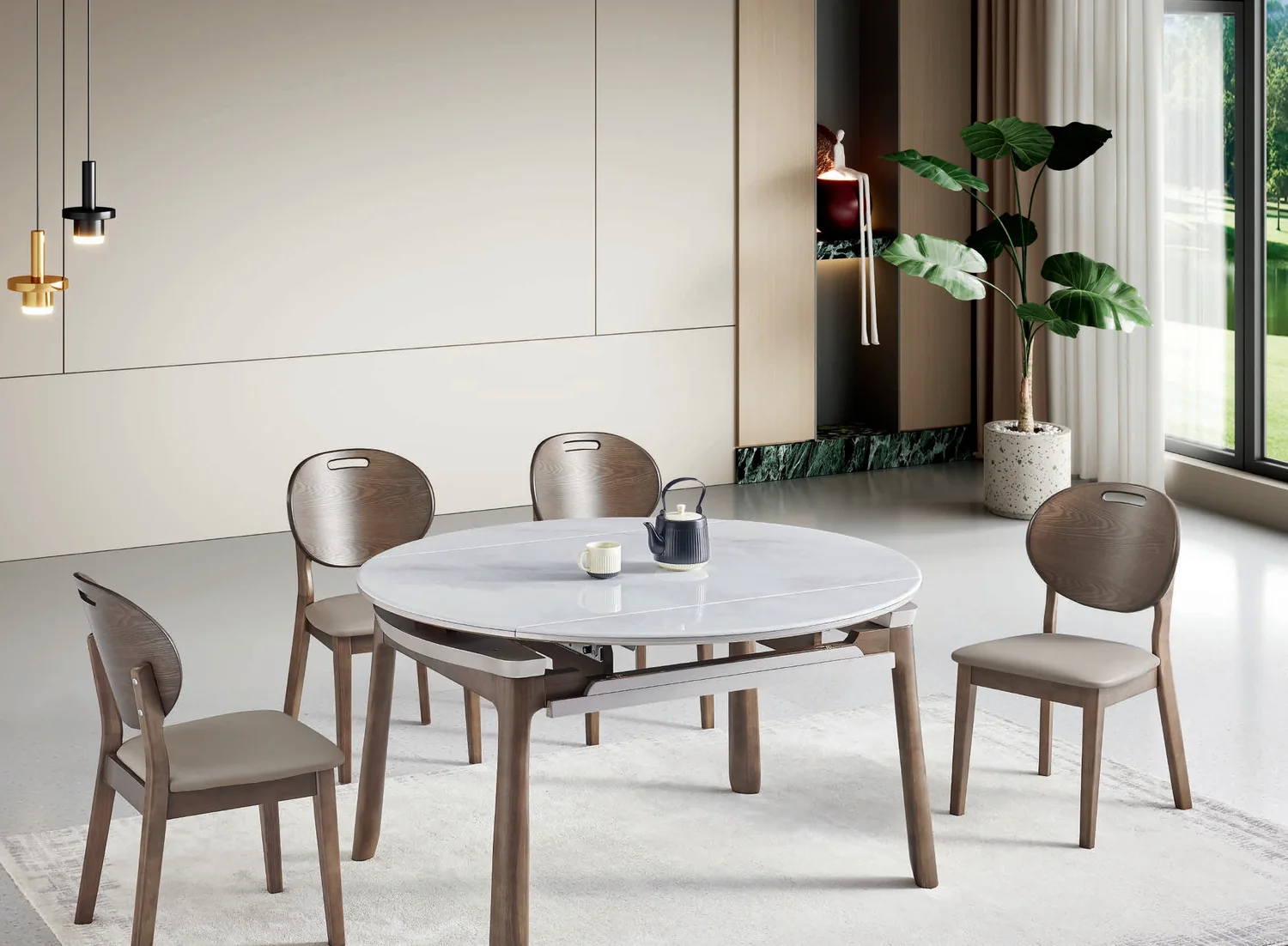 SS-021 Model 205# Tech Glass Extendable Table & Chair Set