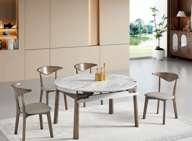 SS-022 Model M133# Super Crystal Stone Extendable Table & Chair Set