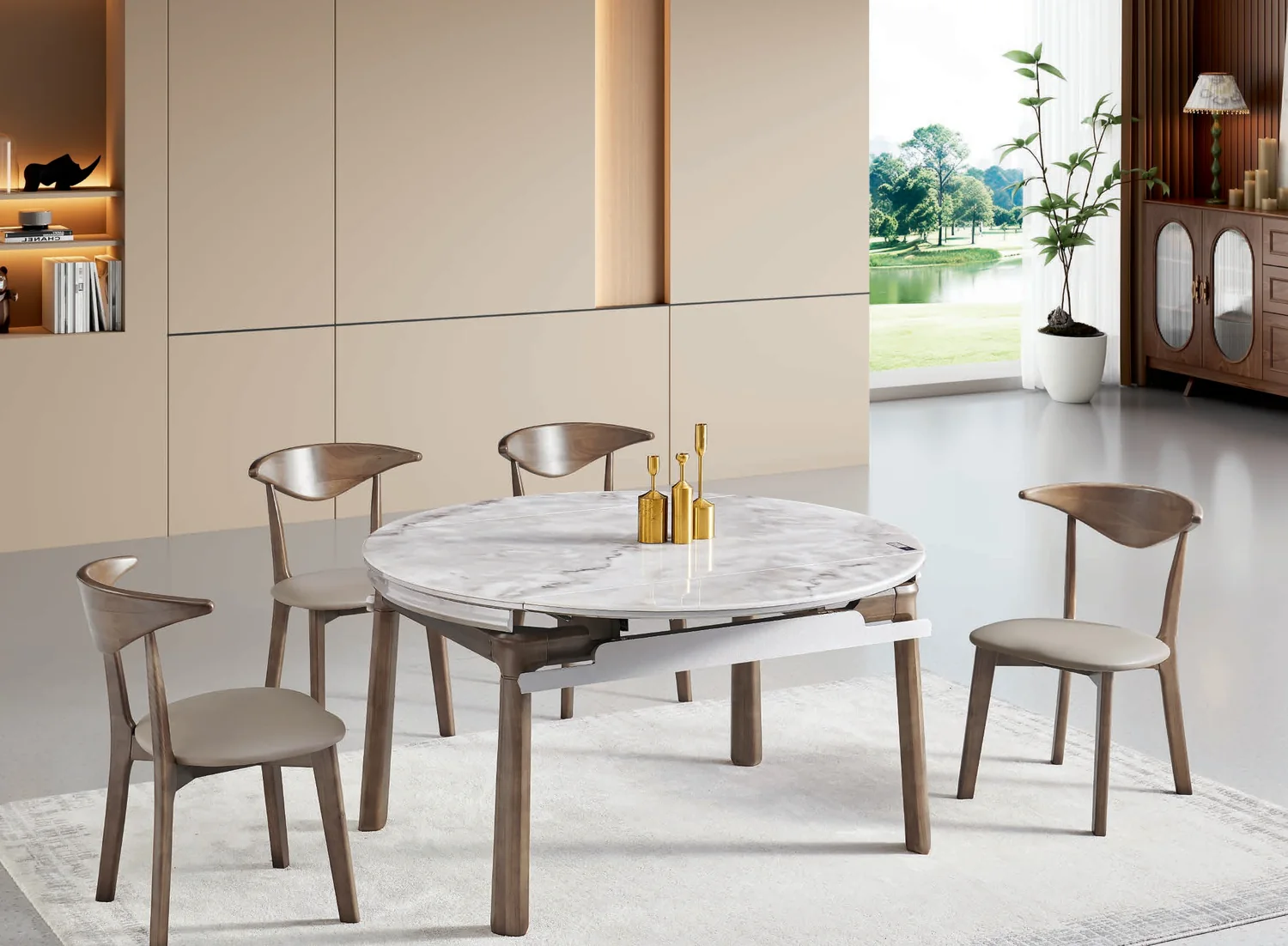 SS-022 Model M133# Super Crystal Stone Extendable Table & Chair Set