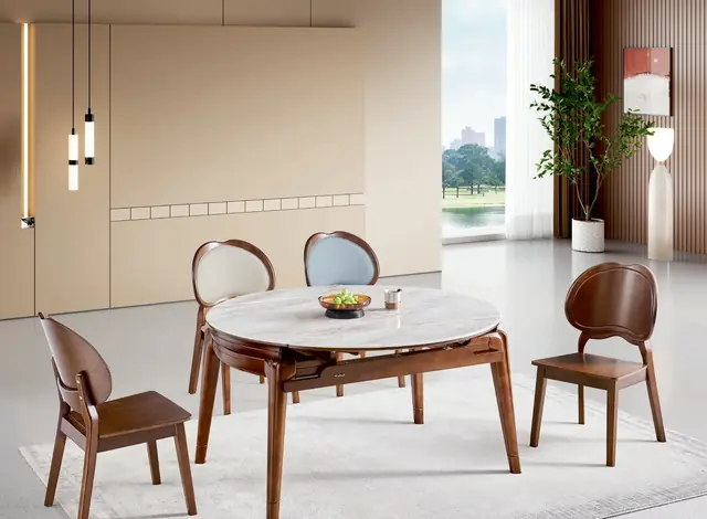 SS-024 Model M105# Super Crystal Stone Extendable Table & Chair Set