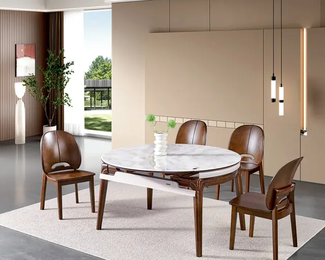 SS-025 Model M92# Super Crystal Stone Extendable Table & Chair Set