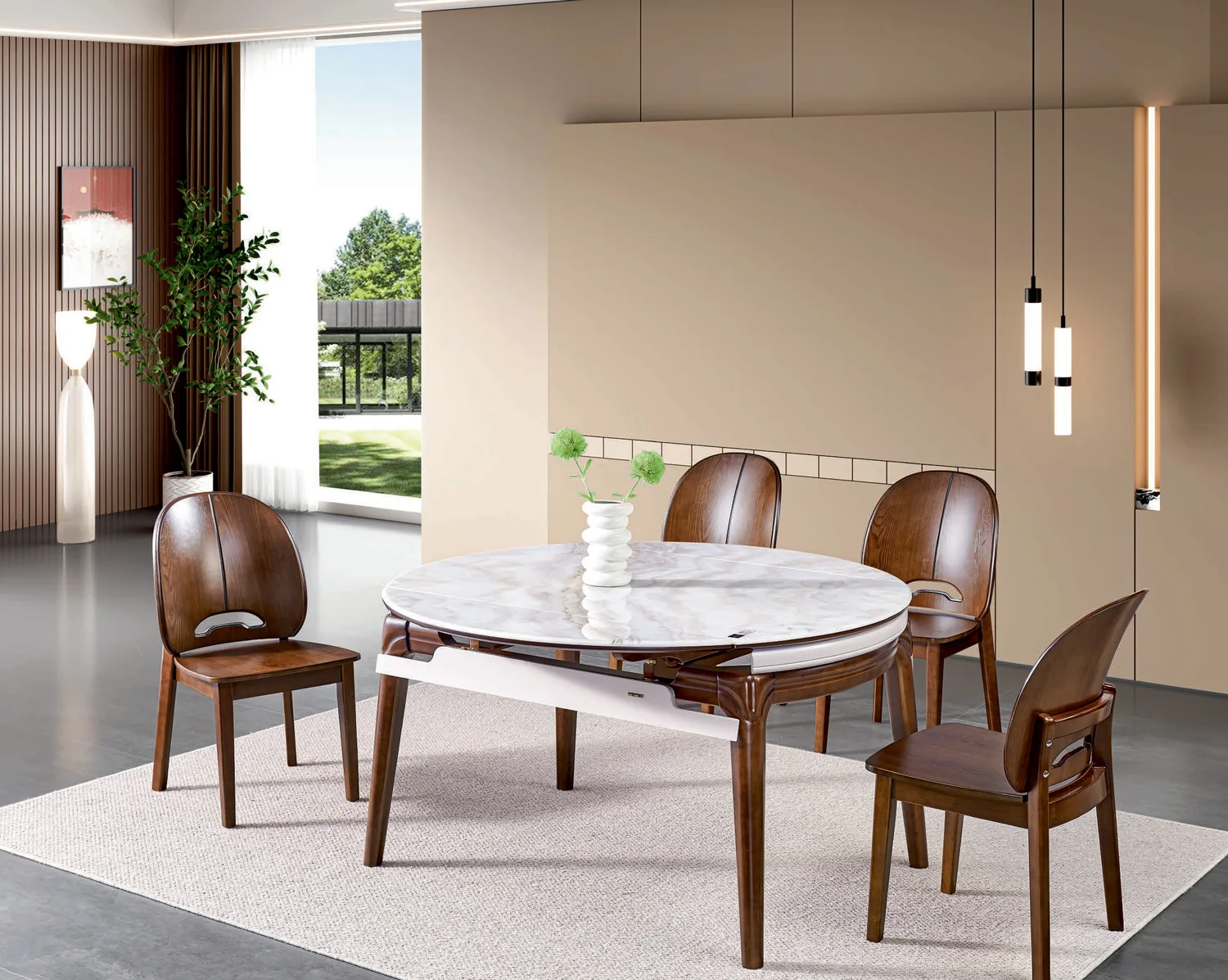 SS-025 Model M92# Super Crystal Stone Extendable Table & Chair Set
