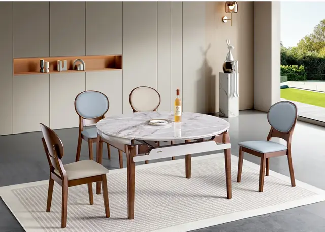 SS-026 Model M85# Super Crystal Stone Extendable Table & Chair Set