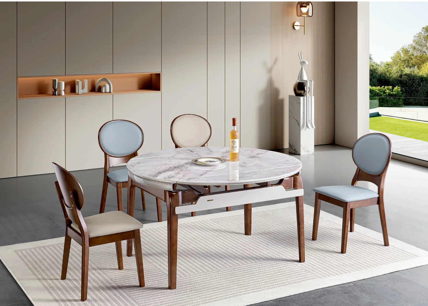 SS-026 Model M85# Super Crystal Stone Extendable Table & Chair Set