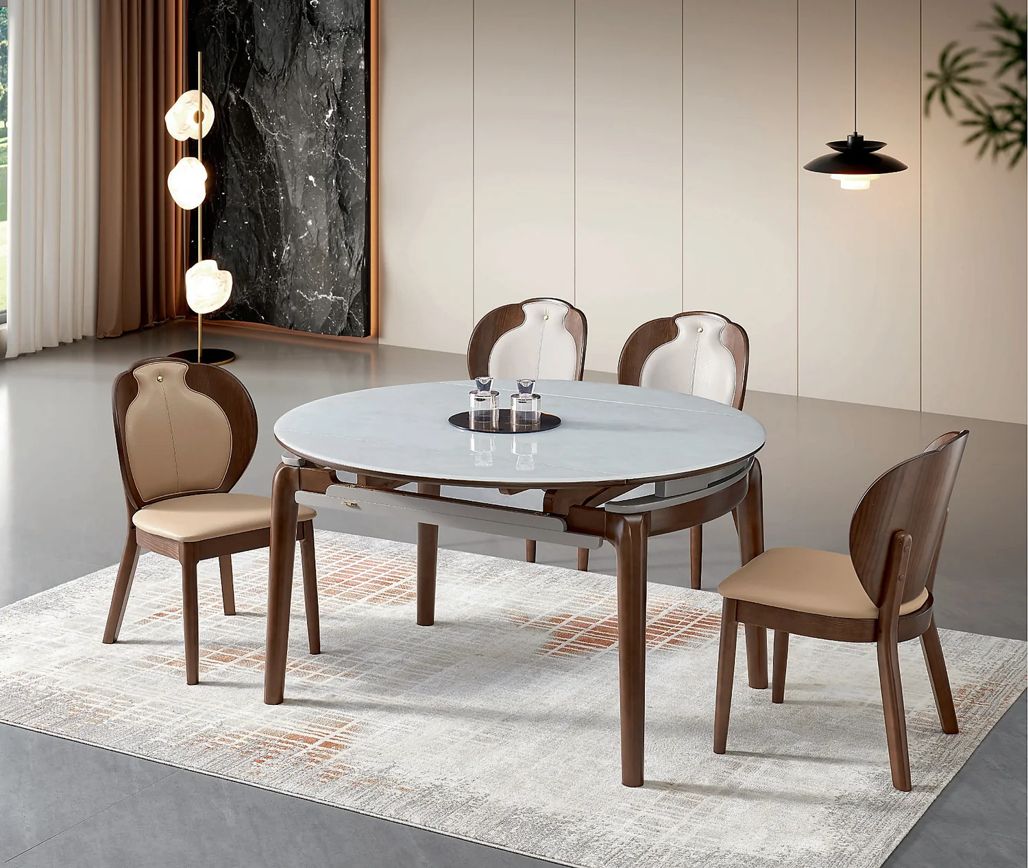 SS-031 Model 263 Jade Crystal Glass Extendable Table & Chair Set