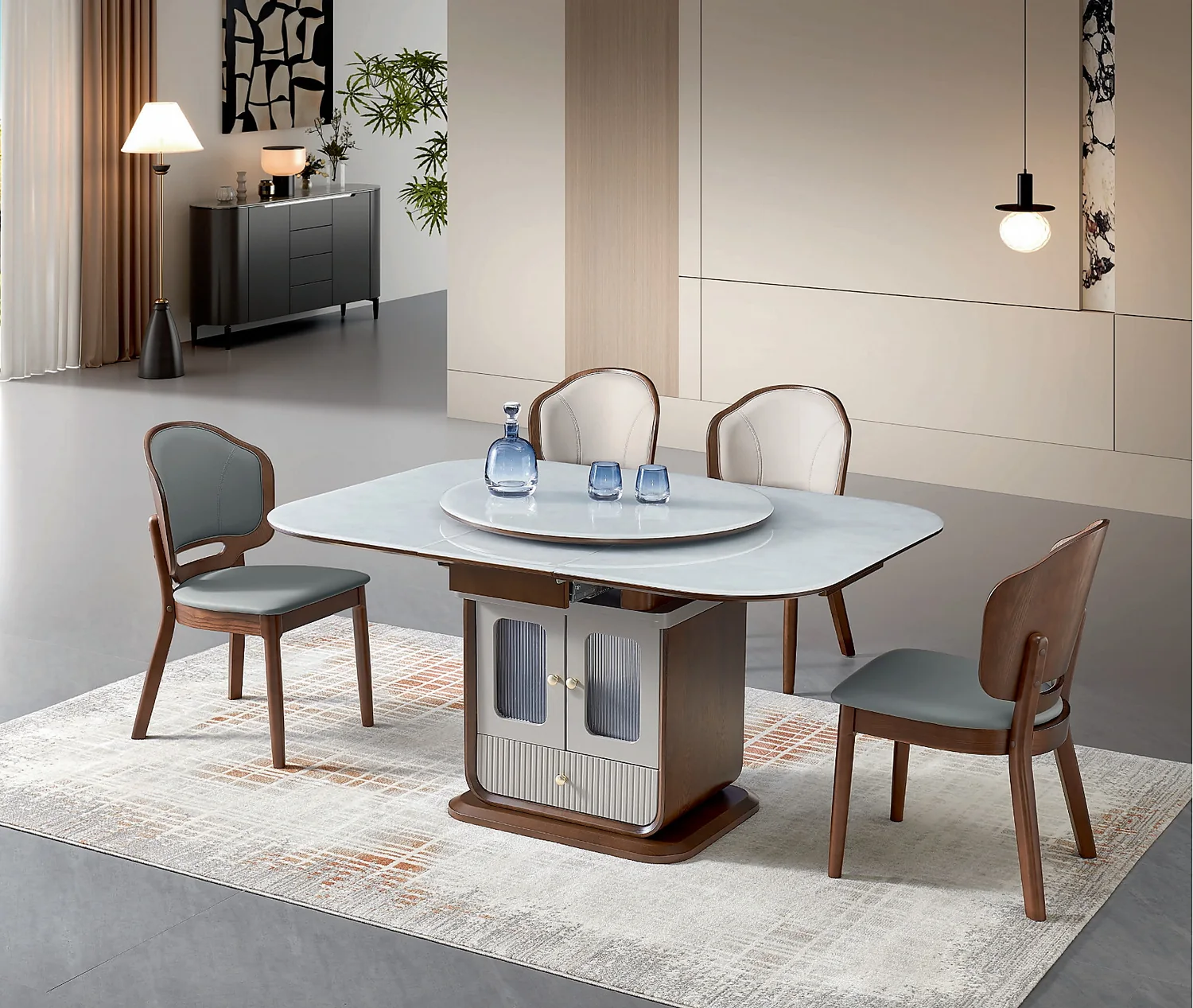 SS-035 Model 2627 Jade Crystal Glass Extendable Table & Chair Set