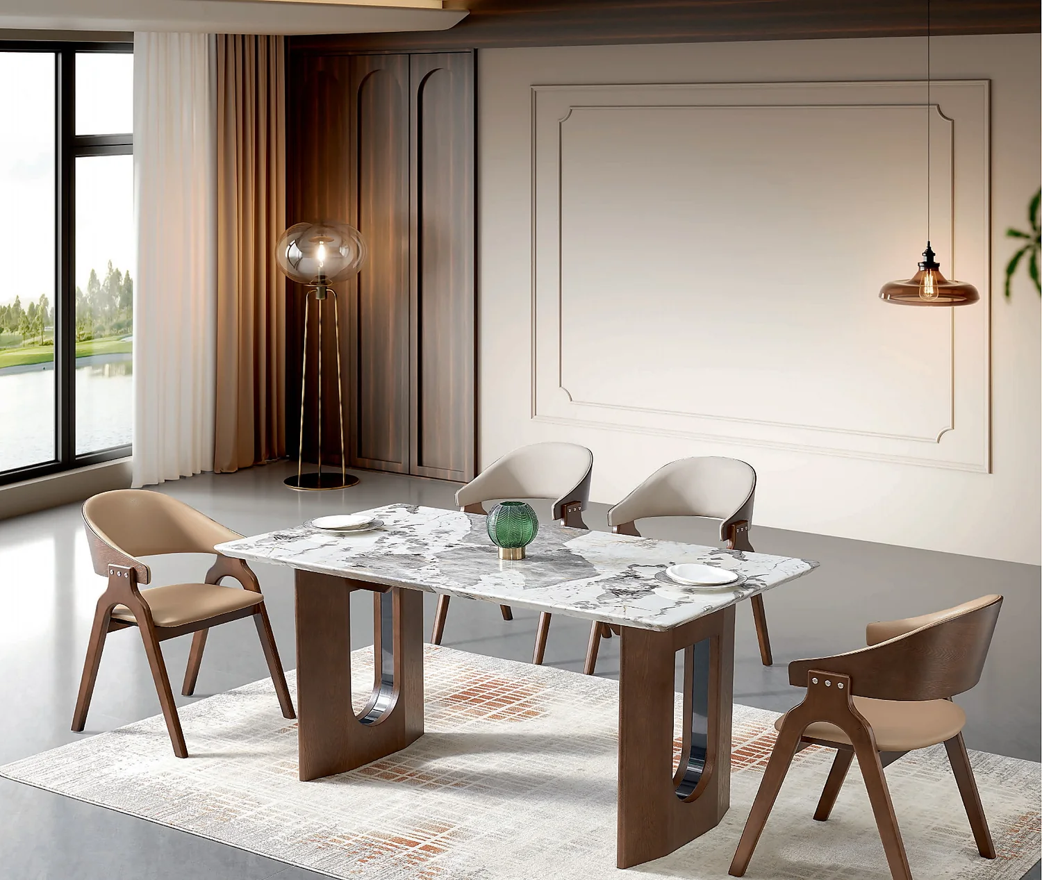 TZ-002 Model 2625 Stone Rectangular Table & Chair Set