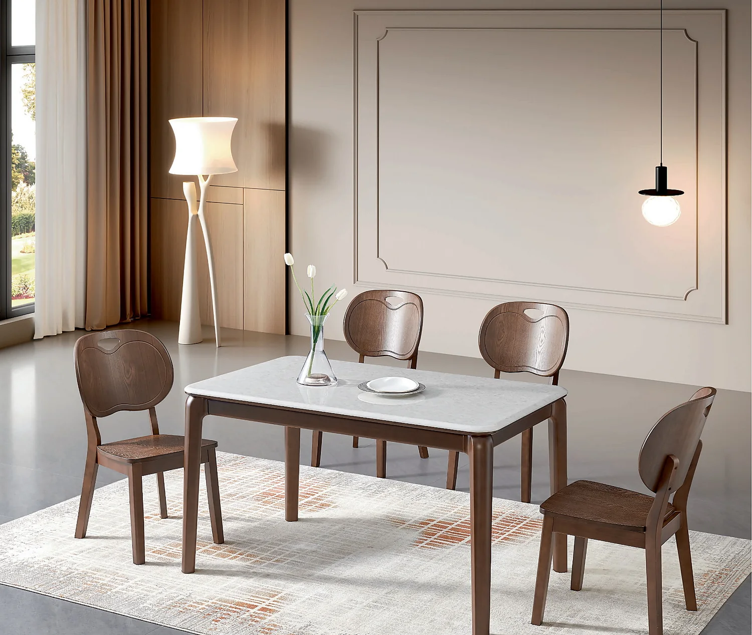 TZ-004 Model 2622 Microcrystalline Stone Rectangular Table & Chair Set