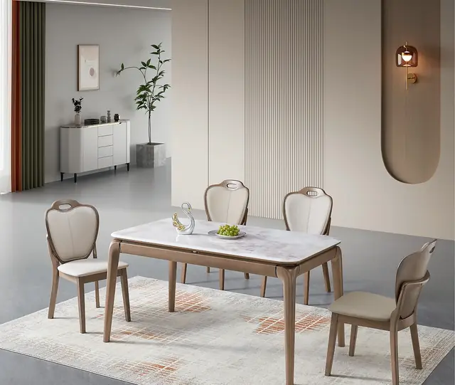 TZ-006 Model 2628 Microcrystalline Stone Rectangular Table & Chair Set