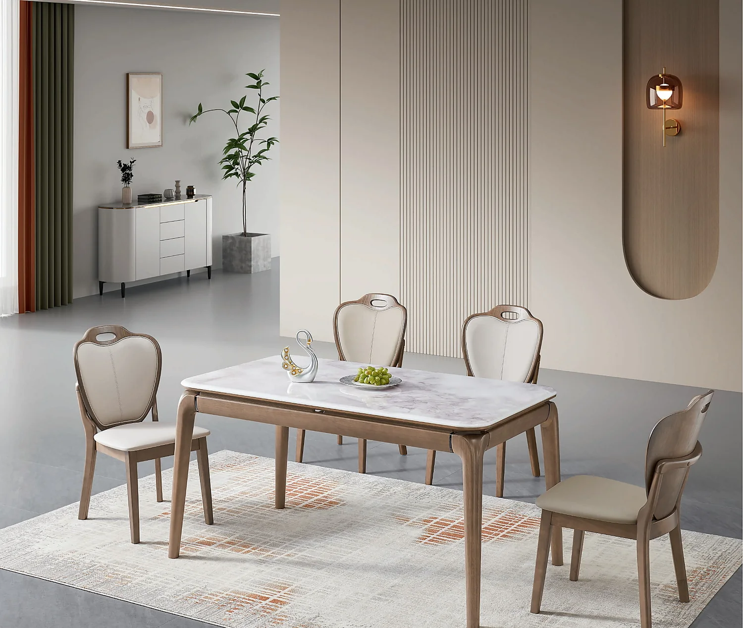 TZ-006 Model 2628 Microcrystalline Stone Rectangular Table & Chair Set