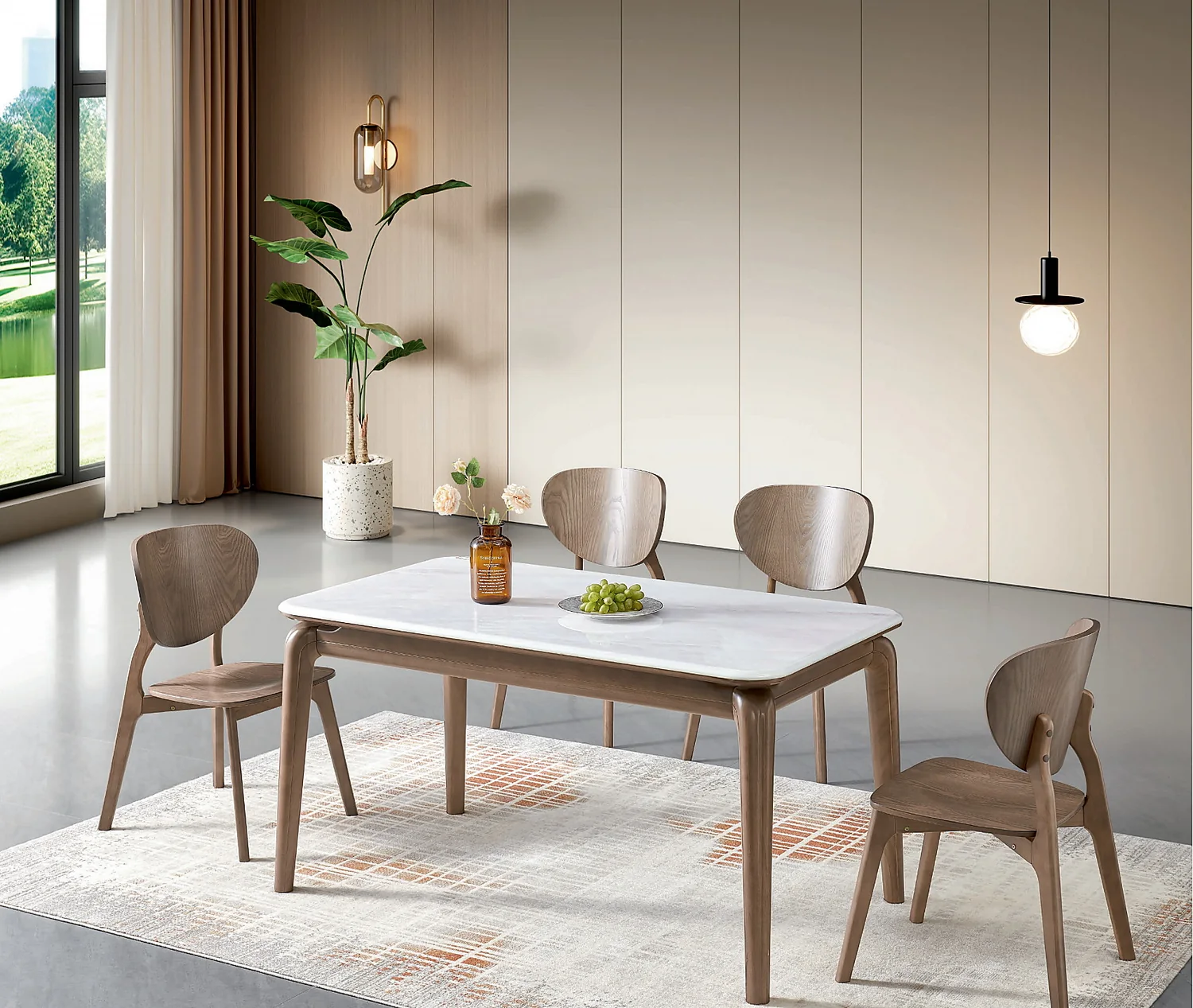 TZ-007 Model 2629 Microcrystalline Stone Rectangular Table & Chair Set