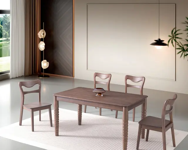 TZ-010 Model B17# Solid Wood Top Rectangular Table & Chair Set