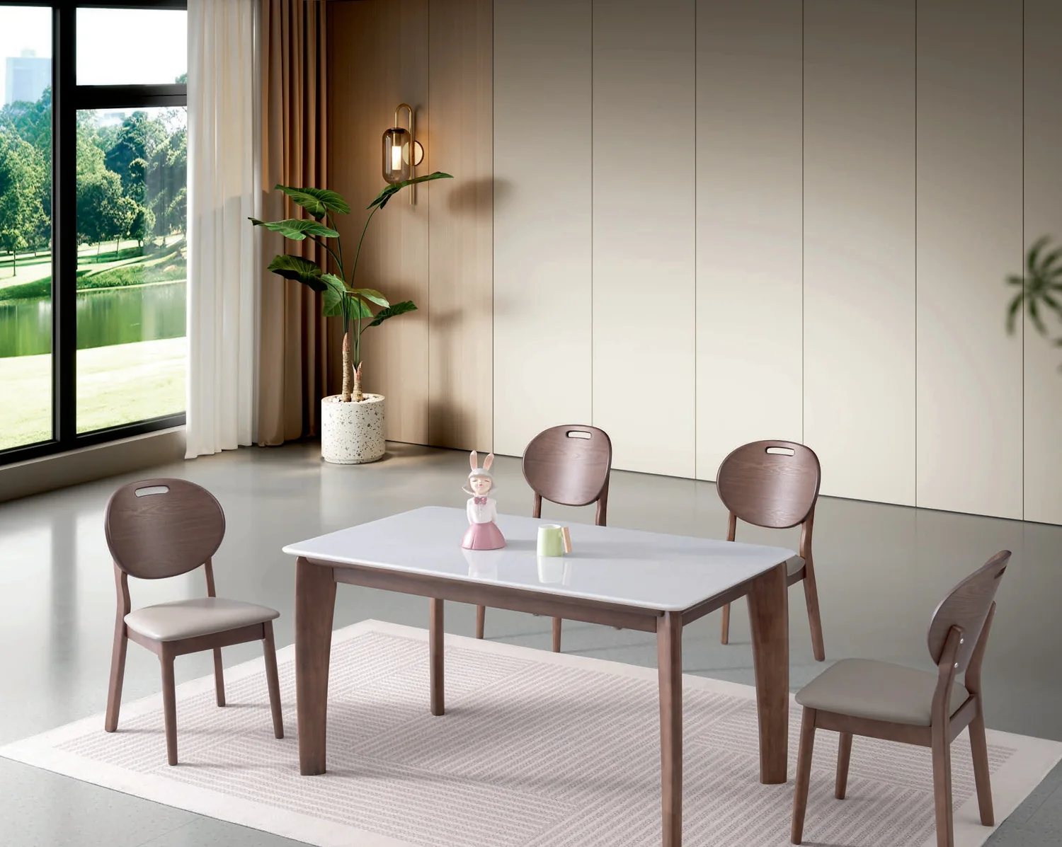 TZ-011 Model B15# Super Crystal Stone Rectangular Table & Chair Set