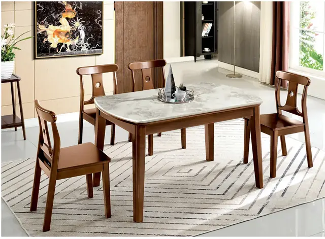 TZ-012 Model A11-1# Marble (color: light walnut) Rectangular Table & Chair Set
