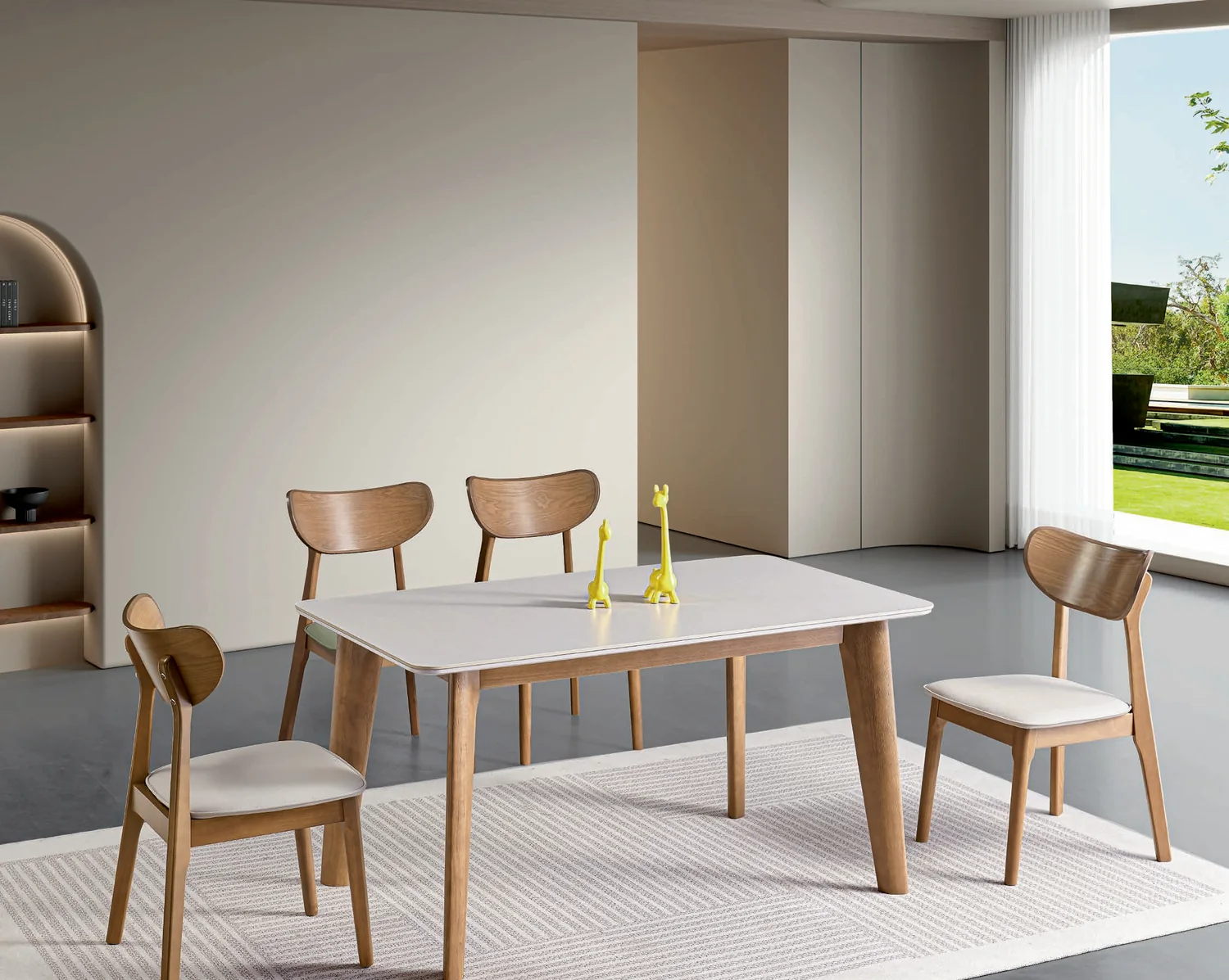TZ-016 Model 157# Matte-touch Sintered Stone / Tech Glass Rectangular Table & Chair Set