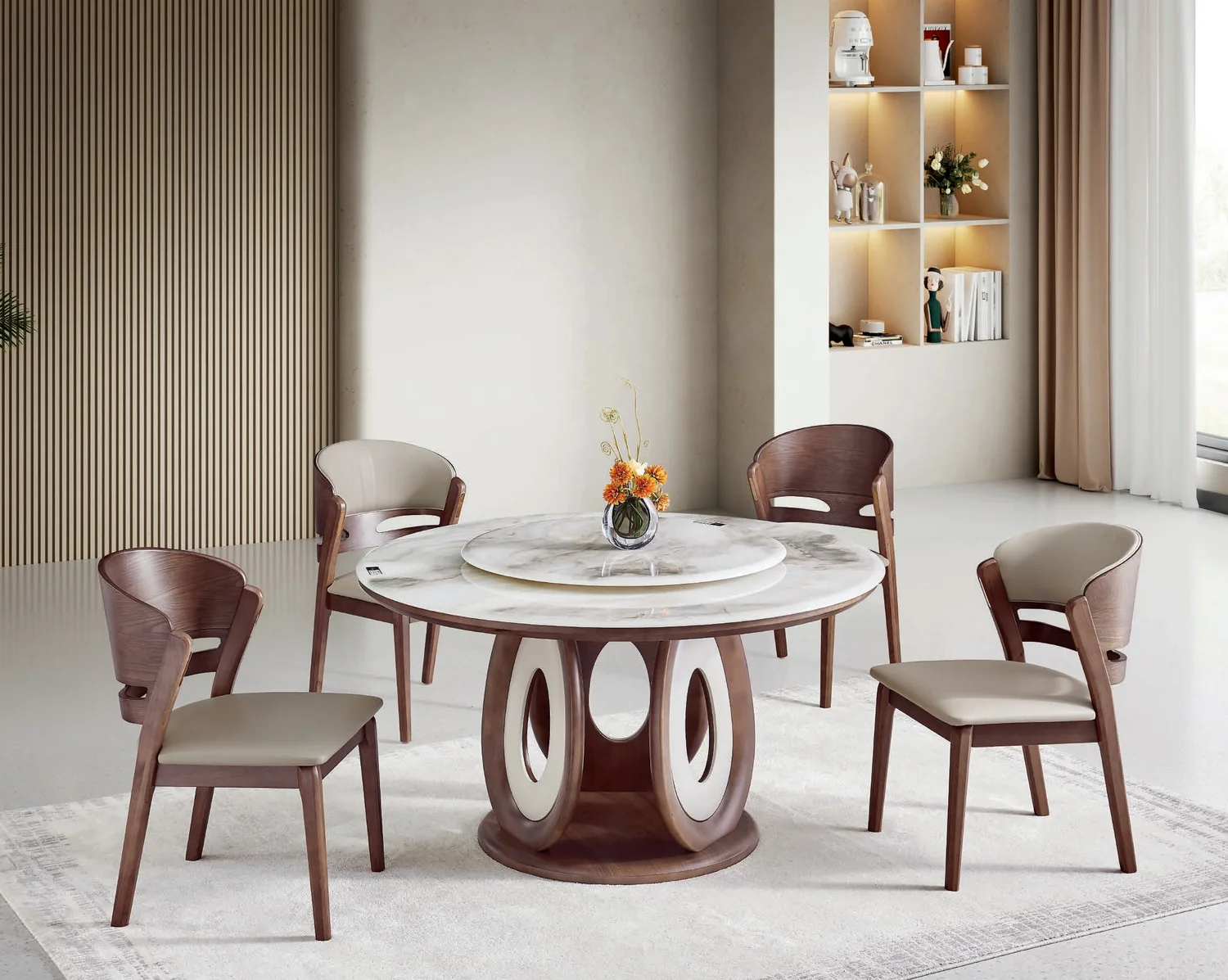 YZ-003 Model B118# Super Crystal Stone Round Table & Chair Set