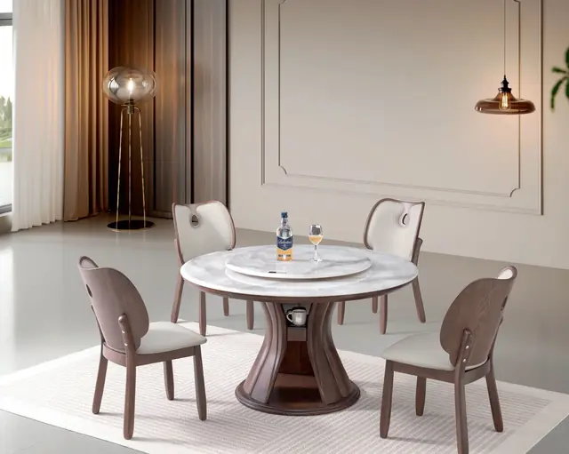 YZ-004 Model B95# Super Crystal Stone Round Table & Chair Set