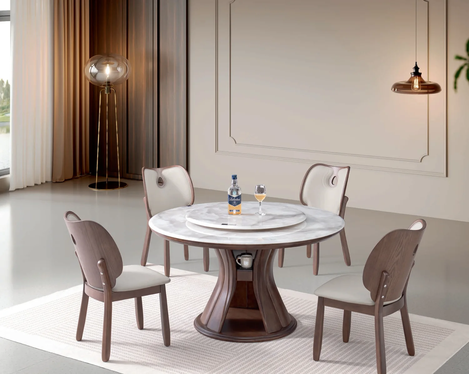 YZ-004 Model B95# Super Crystal Stone Round Table & Chair Set
