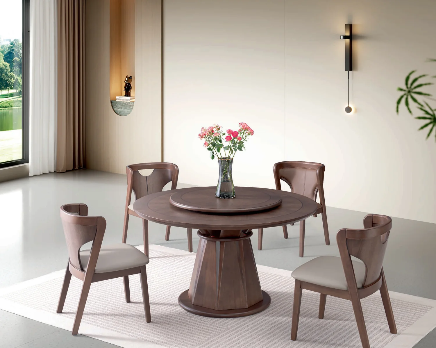 YZ-005 Model B160# Solid Wood Top Round Table & Chair Set