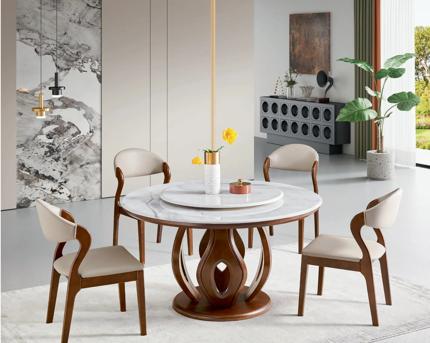 YZ-008 Model M63# Microcrystalline Stone Round Table & Chair Set